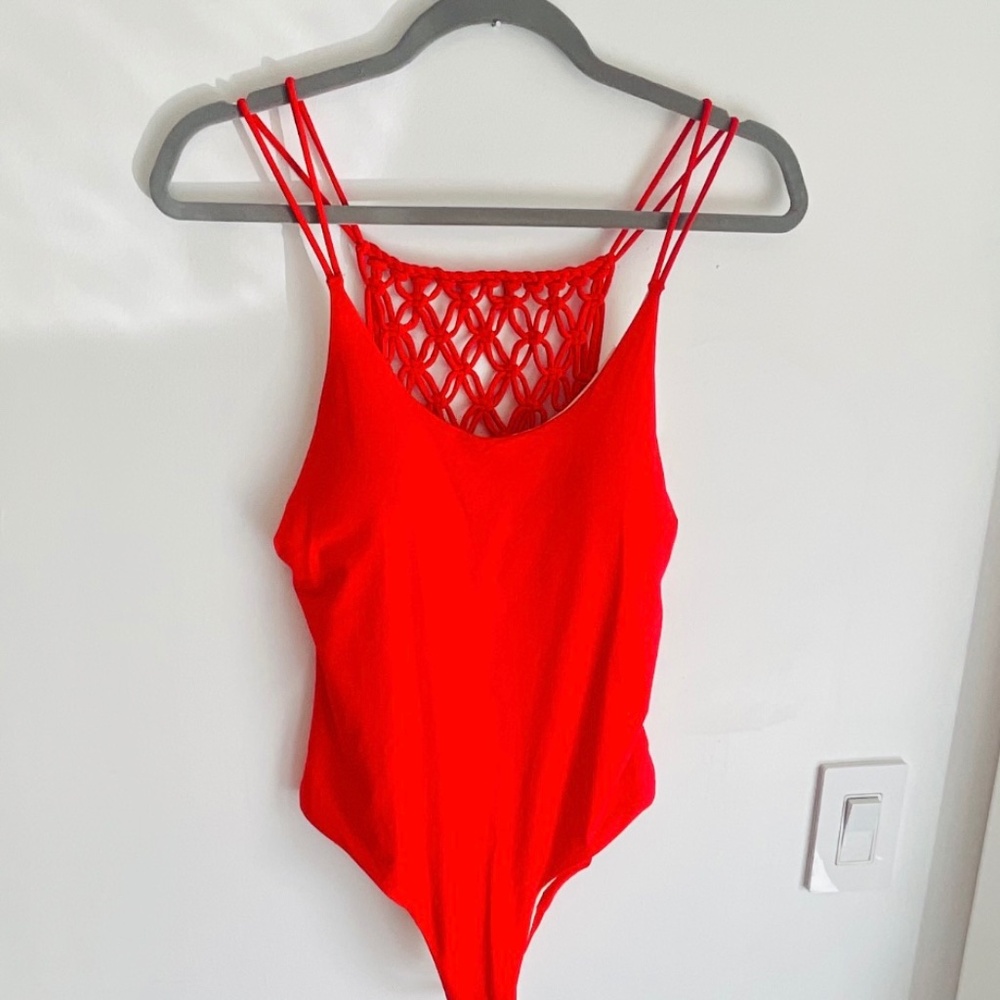 Palmacea Swimwear Nilo Red Macrame One Piece Swimsuit  Size M NWT